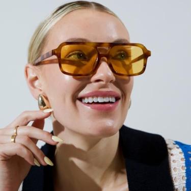 Imagem de Óculos de sol retrô estilo aviador quadrado anos 70 para mulheres e homens, vintage, moderno, retangular, laranja, matizado, C4* Armação leopardo/lente laranja