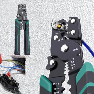 Imagem de Ferramenta de crimpagem, ferramenta de crimpagem de fio com cortador decapador, crimpagem multifuncional para conectores térmicos isolados, alicate de crimpagem de fio 26-10 AWG