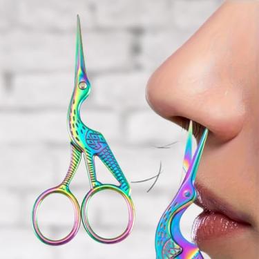 Imagem de Tesouras pequenas com design de ponta redonda, tesoura para aparar pelos do nariz, sobrancelha, orelha, barba e bigode (colorida)