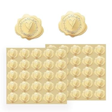 Imagem de NAIVELY 200 peças de adesivos dourados em relevo, adesivos de envelope em forma de coração de folha dourada, adequados para convites de casamento, cartões de Natal, envelopes, autoadesivos