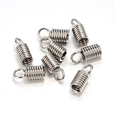 Imagem de Extremidades de cabo de bobina de tubo de aço inoxidável, 50 peças, fixadores de mola, tampas de extremidade de couro, terminadores, pontas de extremidade para fabricação de joias, 11 x 5 mm