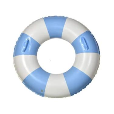 Imagem de Boia Piscina Adulto Boia Redonda Listrada Inflável Com Alça Para Praia E Piscina Tamanhos 60cm 80cm 100cm Círculo de Natação(Azul,100cm)