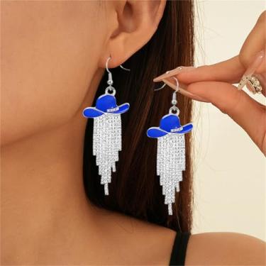 Imagem de Brincos pendentes com borla de strass e chapéu esmaltado de cowgirl ocidental para shows country brilhantes rodeio cowboy roupas joias presente, Middle, Liga de aço, Sem pedra preciosa