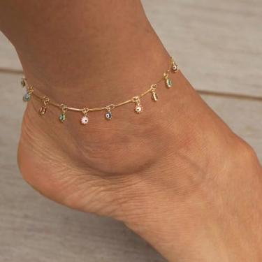 Imagem de Tornozeleira de ouro para mulheres banhada a ouro 14k colorido olho turco