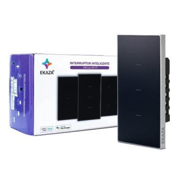 Imagem de Interruptor Wifi Soft Touch Série Vênus 3 Botões 4x2 - EKAZA, Preto