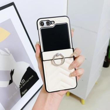 Imagem de Capa para Galaxy Z Flip6 com anel de couro sintético e capa protetora rígida à prova de choque (para Galaxy Z Flip6/branco)