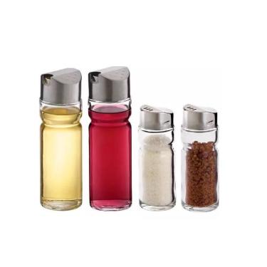 Imagem de Galheteiro Vidro Mesa 5 Pecas Suporte Kit Azeite Vinagre Sal Tempero Cozinha Bar Restaurante