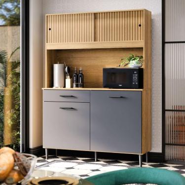 Imagem de Armário De Cozinha Grazi Compacta Com 4 Portas E 1 Gaveta Ripado Grafite