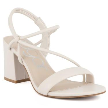 Imagem de Sugar Sandálias femininas com tiras – Salto bloco sem cadarço para mulheres, bico aberto para festas noturnas com acabamento brilhante ou suave, Nude suave, 36