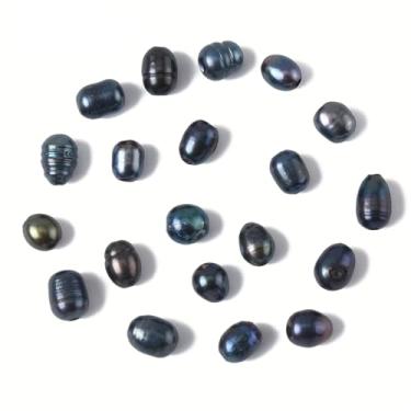 Imagem de Echoed Elegance 10 peças de pérolas ovais naturais de água doce de 7 a 10 mm 1,8 mm de furo grande em forma de arroz para cordão de couro, joias, artesanato DIY (preto)