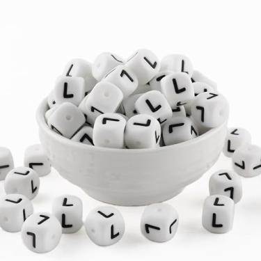 Imagem de HHCFAST Contas de silicone do alfabeto de letra L quadradas brancas de 12 mm, 20 peças de contas de silicone com número de coração de cubo para fabricação de chaveiros, ideal para colar, pulseiras e