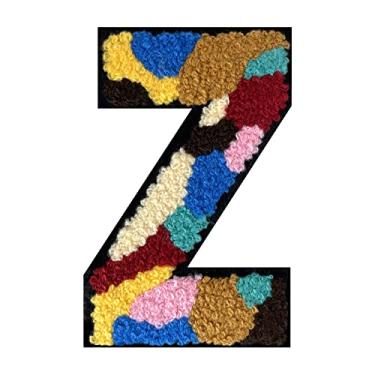 Imagem de 1 peça 11,4 cm colorido camuflagem chenille remendo com borda preta Camuflagem divertida ferro em letras para jaquetas e mochilas, adesivos modernos do alfabeto para moda e presentes (Z)