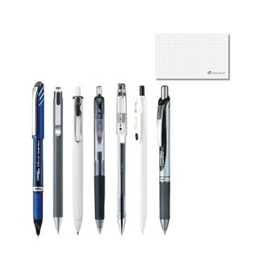 Imagem de Stationery JP Conjunto de 7 canetas de tinta gel japonesa, tinta preta de ponta fina de 0,35 a 0,7 mm, escrita suave e limpa, inclui cartão de teste de escrita – Feito no Japão