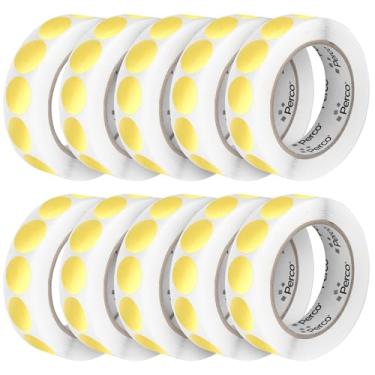 Imagem de Perco Etiquetas adesivas redondas perfuradas de 2,5 cm em ouro metálico — 10 rolos, 10.000 adesivos redondos — com adesivo permanente para prêmios, convites, eventos, embalagens de presente