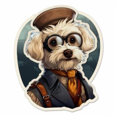 Imagem de Adesivo Decorativo de Animais Kawaii para Quarto Cães Yorkshire Terrier com Óculos - Decoração Divertida para Crianças 40x40cm