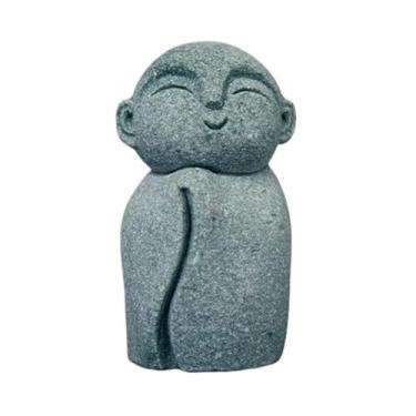 Imagem de SEEK RARE Mini monge estátua de Buda estátuas de arenito monge zen estátua rezando esculturas para riqueza boa sorte decoração Feng Shui casa aquário aquário jardim (estilo 9)