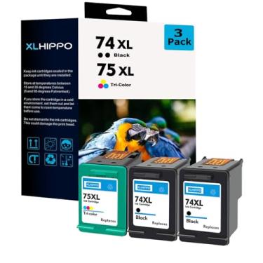 Imagem de Tinta 74XL 75XL Substituição para HP 74 75 Cartuchos de Tinta Combo Pacote para PhotoSmart C4280 C4480 C5280 C4400 C4580 C4250 DeskJet D4260 D4360 OfficeJet J6480 Impressora (2 * 74 Preto 1 * 75