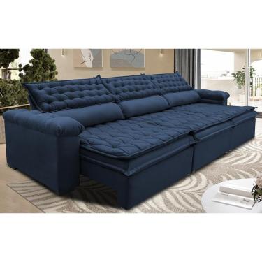 Imagem de Sofá Retrátil E Reclinável 3,52m Molas Ensacadas Cama Inbox Botonê Espuma Viscoelástico Azul