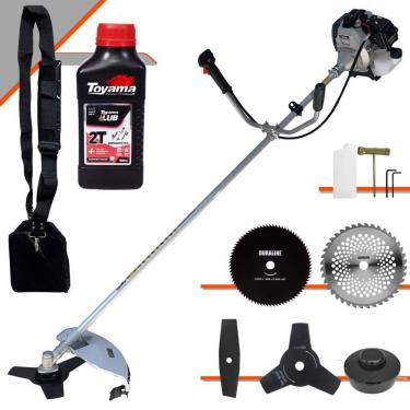 Imagem de Roçadeira Multifuncional Toyama TBC43-H À Gasolina 43cc 1,7HP 12.000rpm Com Carretel de Nylon + Kit 4 Lâminas de Corte + ÓLEO TOYAMA FG50 2 Tempos