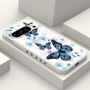 Imagem de LEECG Capa para Google Pixel 10 Pro XL, design de flor de silicone líquido fino para Pixel 10 Pro XL 6,8 polegadas, Aurora Butterfly Rice White