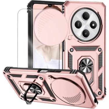 Imagem de Capa para Redmi 14C e Xiaomi Poco C75 Capinha | com 2 peças de protetor de tela temperado com janela deslizante da câmera e suporte para telefone incluídos - Rosa