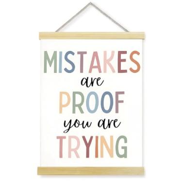 Imagem de Erros são à prova de que você está tentando pintura em rolo de madeira maciça, mentalidade de crescimento, sala de aula boho, escritório de terapia, decoração de quarto de escola doméstica, faixa de