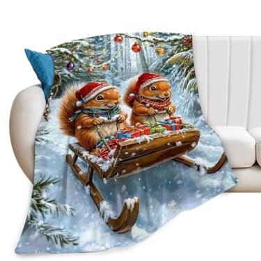 Imagem de Cobertor de esquilo de Natal, cobertor de animal fofo, presentes para meninas, meninos, crianças, amantes de esquilos, pelúcia macia e aconchegante de lã para sofá cama 127 x 101 cm