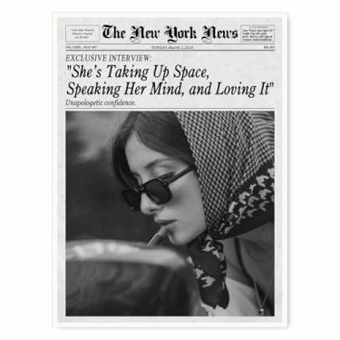Imagem de Arte de parede de jornal vintage de Nova York, preto e branco, citação feminista, impressão em tela, pôster editorial retrô para decoração moderna, lounge, escritório, elegante, pôster estético, 28 x