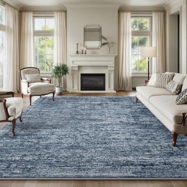 Imagem de BUDISI Tapete de área, 20 x 25 cm, lavável na máquina, azul, vintage, tradicional, dobrável, fino, estilo retrô, tapete antiderrapante para uso interno, quarto, sala de estar, cozinha, escritório