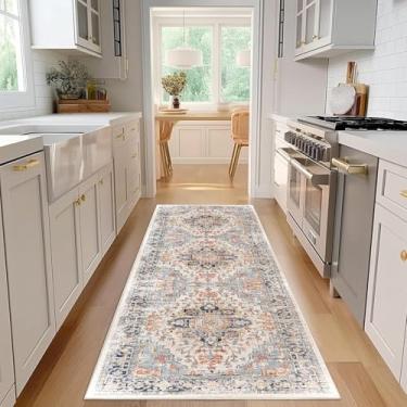 Imagem de Enkor Tapetes de corredor para corredor, tapetes laváveis macios antiderrapantes para cozinha, tapete moderno para sala de estar, quarto, entrada laranja e preto