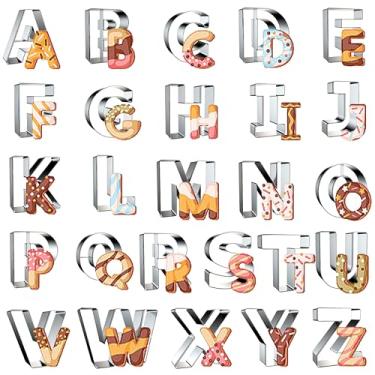 Imagem de Conjunto de ferramentas de cortador de biscoito alfabeto, 26 peças grandes, de aço inoxidável, 6 cm, conjunto de cortadores de biscoito fondant, ferramentas de molde de massa de frutas para Halloween