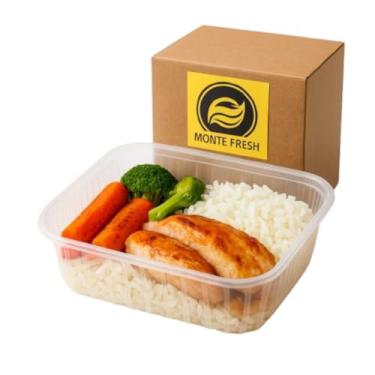 Imagem de Monte Fresh Marmita Descartável Retangular, 350ml, com Tampa, para Freezer e Microondas, Embalagem com 100 Unidades