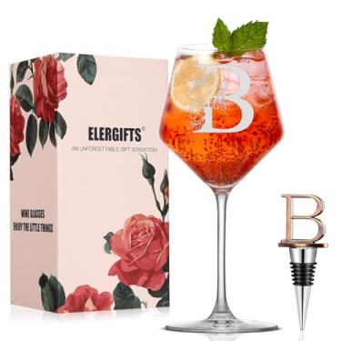 Imagem de Presentes personalizados para mulheres, monograma, taça de vinho A-Z, presente personalizado com rolha de vinho, presentes exclusivos de aniversário de Natal para mulheres, mãe, amiga, irmã, esposa