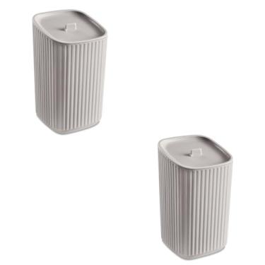 Imagem de Kit 2 Portas Algodão Cotonete Quadrado Banheiro Quarto c Tampa (Cinza Claro)