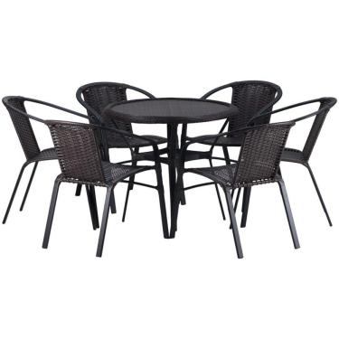 Imagem de 6 Cadeiras E Mesa Floripa Tampo Tramado Alumínio Trama Tabaco