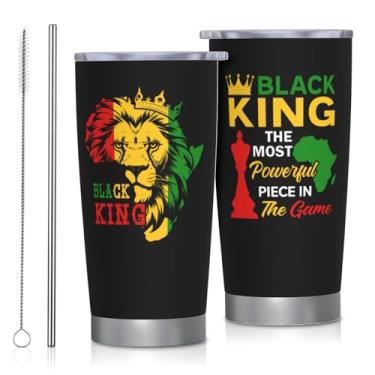 Imagem de FUWERMON Copo masculino afro-americano, preto, 590 ml, presente inspirador de incentivo para homens negros rei masculino irmão menino aniversário dia dos pais juneteenth, melanina kings