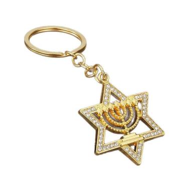 Imagem de Chaveiro Elegant Star of David Menorah em zinco banhado a ouro