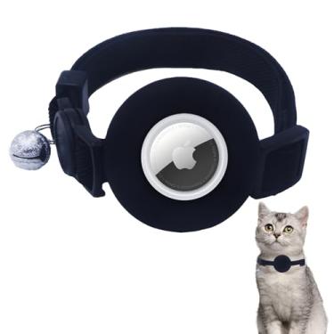 Imagem de Coleira para gatos AirTag, coleira GPS para gatos com suporte Apple AirTag, coleiras rastreadoras de gatos com faixa elástica de segurança para meninas, meninos, filhotes e gatinhos, preta