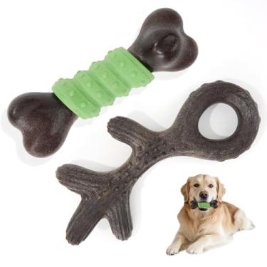 Imagem de Gardner Pet Pacote com 2 brinquedos de mastigar para cães, interativos de longa duração, adicionam nylon de coco desfiado + TPR, limpeza de dentes e brinquedo de treinamento para raças médias/grandes