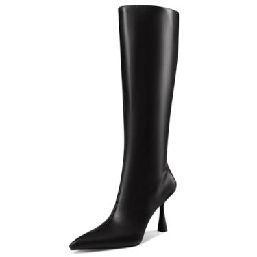 Imagem de GPXGPX Botas de cano alto femininas salto alto bico fino botas altas sexy ferro zíper lateral outono botas longas, Preto, 38