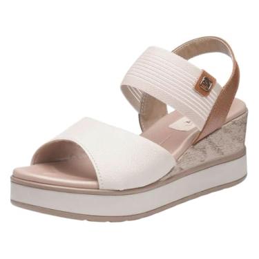 Imagem de Sandalia Anabela Feminina Salto Medio Couro Moderno Pegada