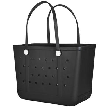 Imagem de Addoklm Bolsa de praia de borracha extra grande leve pequena para academia, impermeável, bolsa aberta média para esportes na piscina, A - Preto, X-Large(18.9*9*13.8in)