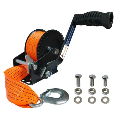 Imagem de Bigorenda Guincho de reboque de barco resistente de 544 kg, catraca bidirecional com engrenagem 4: 1, guincho de reboque de barco com alça de 6 m, guincho de manivela portátil para barco, trailer