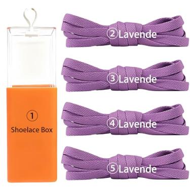 Imagem de sovida 4 pares de cadarços planos - 36 cores para cadarço de sapatos, tênis de corrida atlético, sapatos casuais, cordas para botas, 35-lavanda x 4 + caixa de cadarço, 120cm【47.2in】
