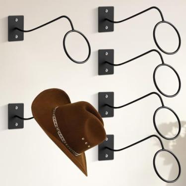 Imagem de Josojoou Pacote com 6 suportes para chapéus de caubói para parede, ganchos de chapéu de cowboy rústico ocidental para Fedora, organizador de chapéus de aba larga para sol (preto)