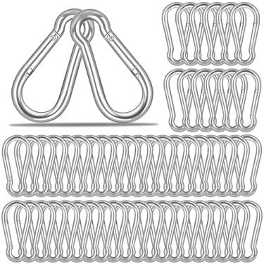 Imagem de 60 peças M5 Mosquetões de gancho de pressão, clipe de mosquetão pequeno de 5 cm, clipe de mola de aço galvanizado resistente de 3/40.6 cm, chaveiro de elo rápido para rede de balanço, academia, ao ar