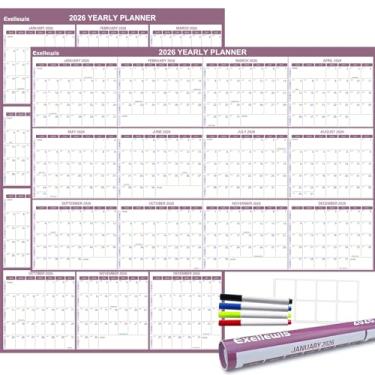 Imagem de Calendário de parede 2026 61 cm x 91 cm, 12 meses de janeiro a dezembro, planejador anual grande apagável a seco, calendário horizontal/vertical para facilitar o planejamento, organização (malva