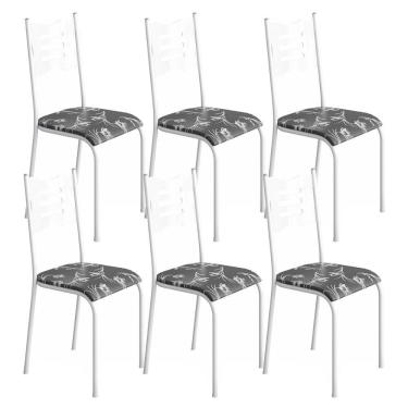 Imagem de Kit 6 Cadeiras 542 Sala Jantar Cozinha Pés Aço Tubular Floral Branco