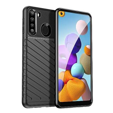 Imagem de IDEWEI Capa para Samsung Galaxy A21. Fibra de carbono refinada, anti-queda, anti-impressões digitais, proteção integral. A capa do telemóvel é compatível com Samsung Galaxy A21