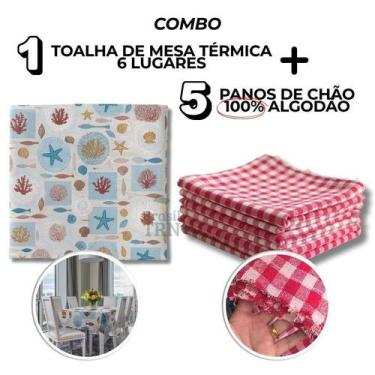 Imagem de Combo 01 Toalha Mesa 6 Lugar + 05 Panos Chão Xadrez Vermelho - Textil 